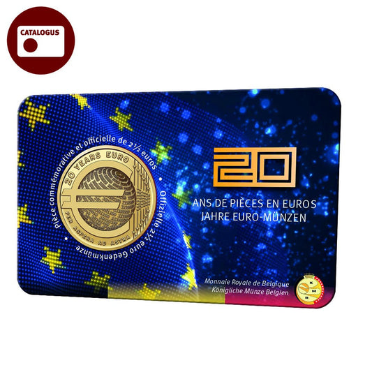 Moneda de 2,5 euro din Belgia 2022 BU „20 de ani de euro con” în Coincard FR