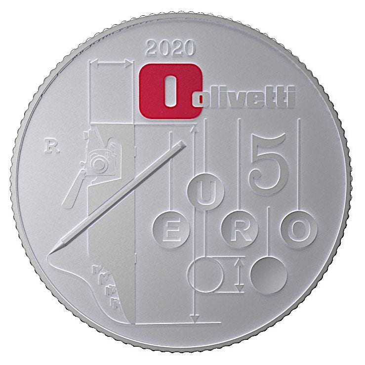 Italia 5 Euro "Olivetti" 2020 Roșu