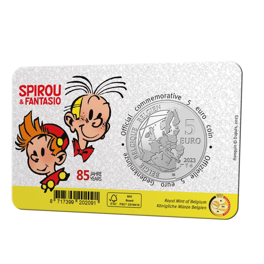 Belgia Moneda de 5 euro 2023 „85 de ani Spirou și Fantasio” Relief BU în Coincard