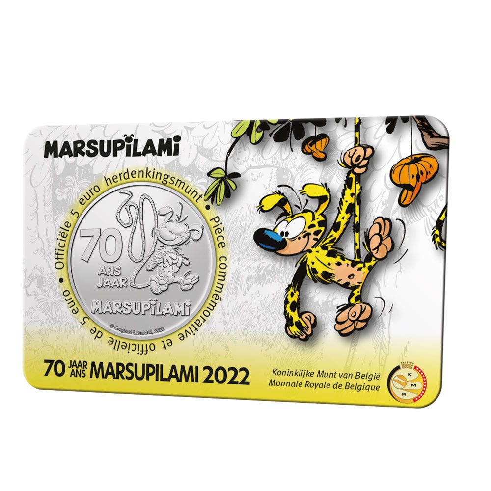 Moneda de 5 euro Belgia 2022 „70 de ani Marsupilami” Relief BU în Coincard