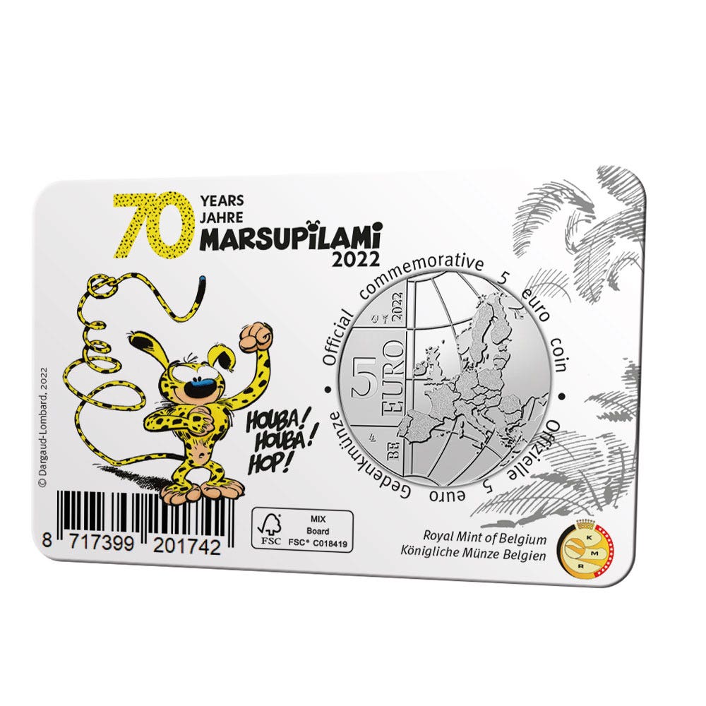 Moneda de 5 euro Belgia 2022 „70 de ani Marsupilami” Culoare BU în Coincard