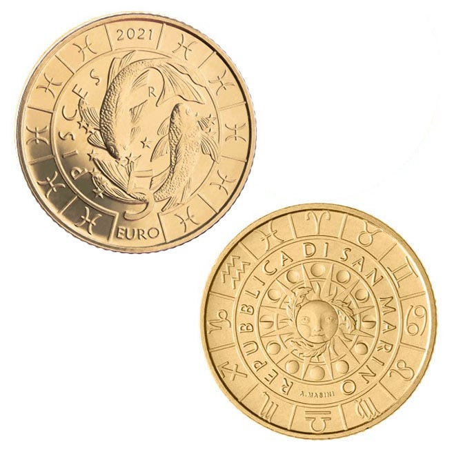 San Marino 5 euro „Pești” 2021